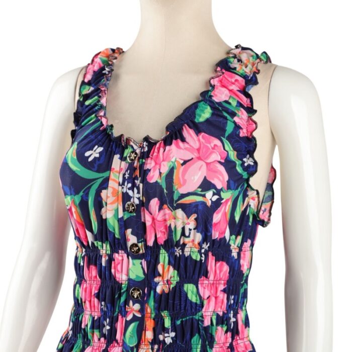 ⁦فستان صيفي طويل للنساء لون كحلي مورد⁩ - الصورة ⁦2⁩