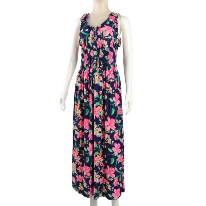 ⁦فستان صيفي طويل للنساء لون كحلي مورد⁩ - الصورة ⁦3⁩