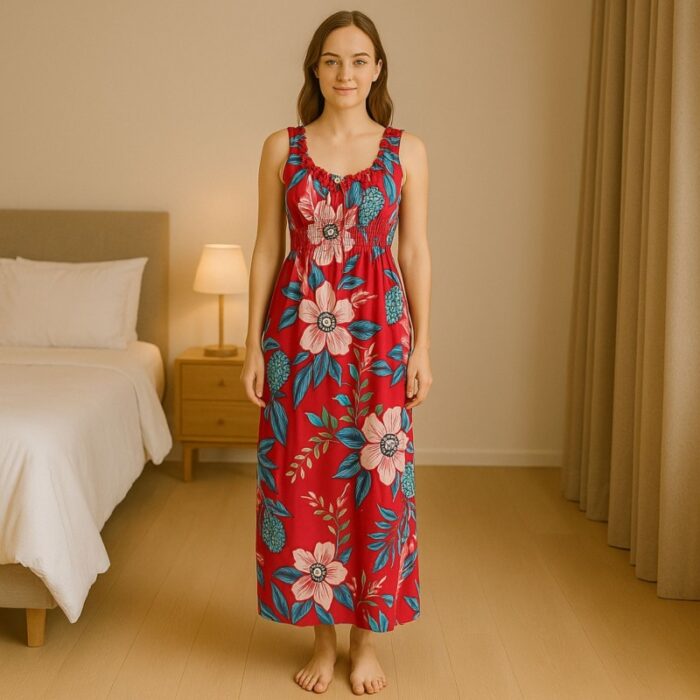 ⁦فستان صيفي طويل للنساء لون أحمر مورد⁩ - الصورة ⁦4⁩