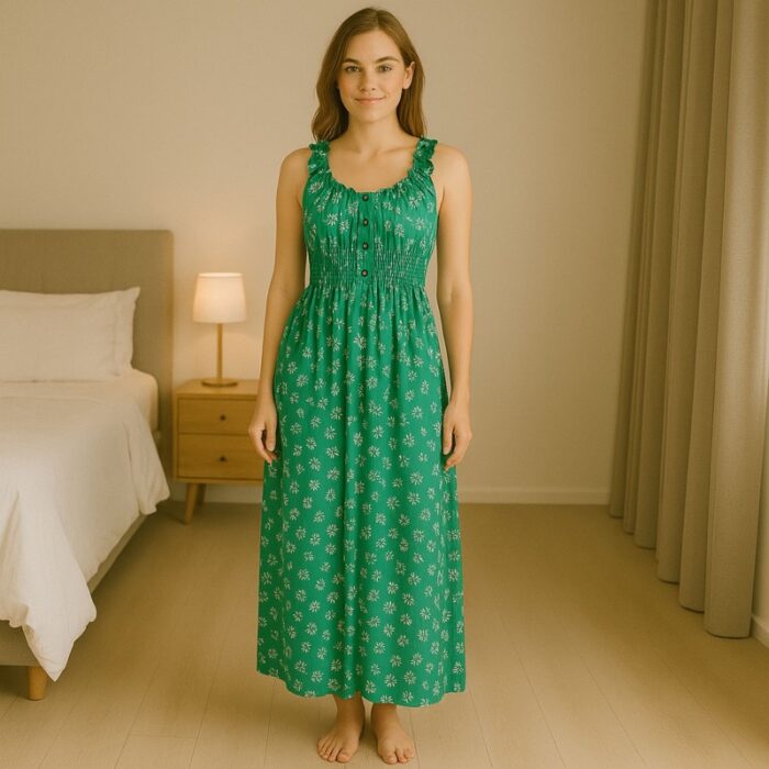 ⁦فستان صيفي طويل للنساء لون أخضر مورد⁩ - الصورة ⁦4⁩