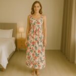 ⁦فستان صيفي طويل للنساء لون بيج مورد⁩ - الصورة ⁦5⁩