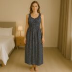 فستان صيفي طويل للنساء لون كحلي مورد