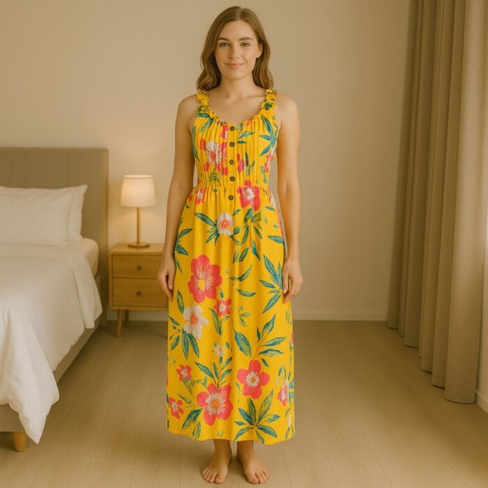 ⁦فستان صيفي طويل للنساء لون أصفر مورد⁩ - الصورة ⁦5⁩