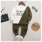 ⁦بيجامة قطعتين زيتي وابيض ربيعي⁩ - الصورة ⁦4⁩