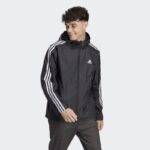 adidas Essentials 3-Stripes Woven Windbreaker - Black