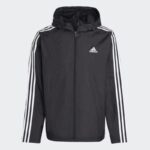 ⁦adidas Essentials 3-Stripes Woven Windbreaker - Black⁩ - الصورة ⁦3⁩