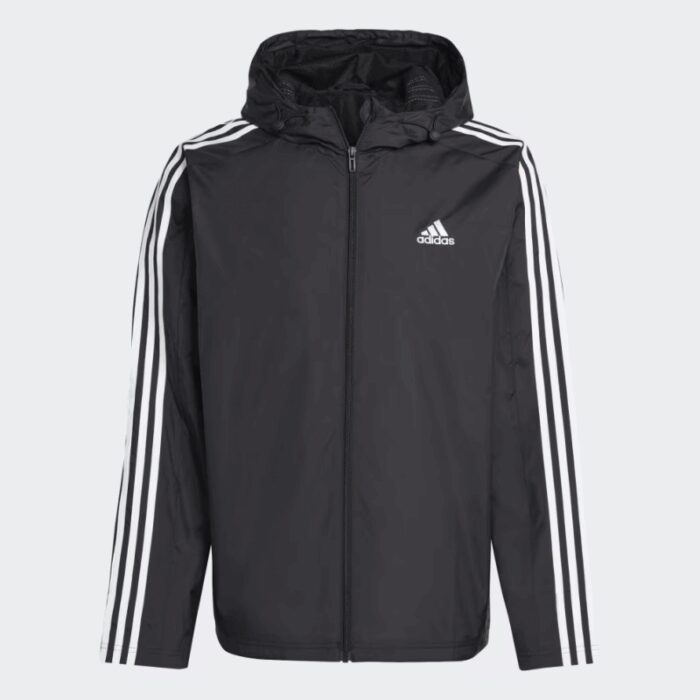 ⁦adidas Essentials 3-Stripes Woven Windbreaker - Black⁩ - الصورة ⁦3⁩