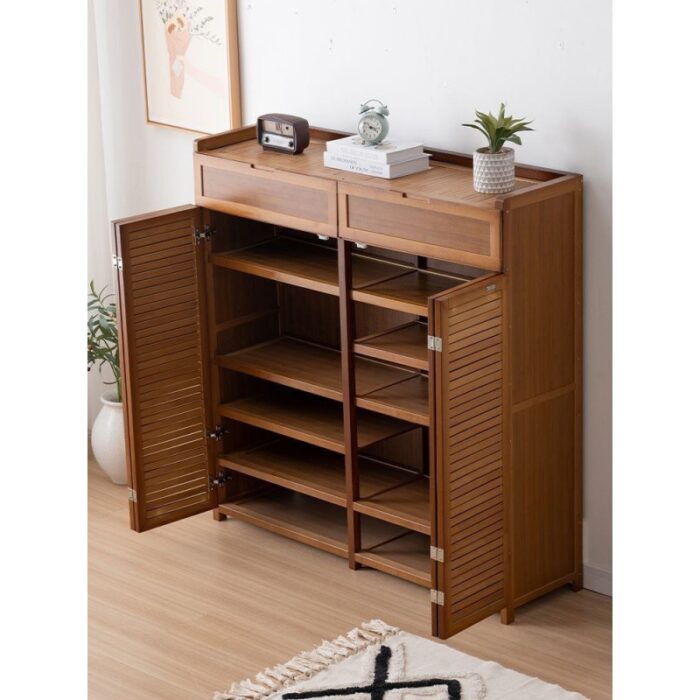 ⁦خزانة أحذية بامبو مع أبواب 4 دفات - 120*121*33 سم⁩ - الصورة ⁦3⁩