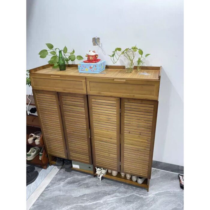 ⁦خزانة أحذية بامبو مع أبواب 4 دفات - 120*121*33 سم⁩ - الصورة ⁦5⁩