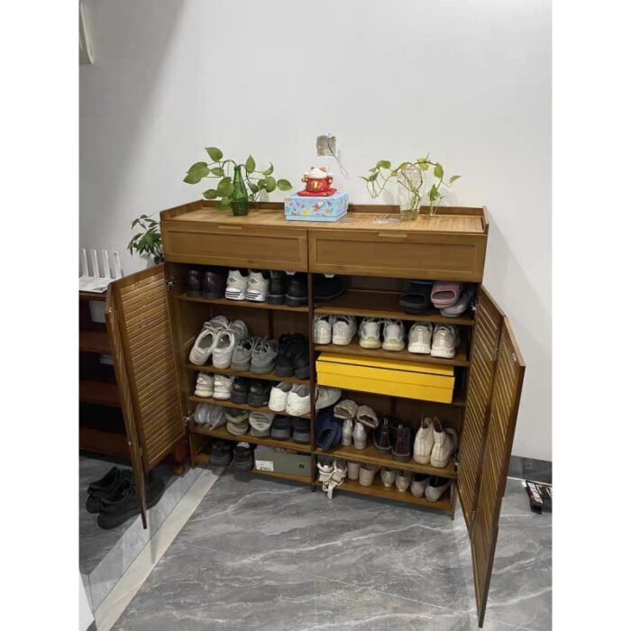 ⁦خزانة أحذية بامبو مع أبواب 4 دفات - 120*121*33 سم⁩ - الصورة ⁦7⁩