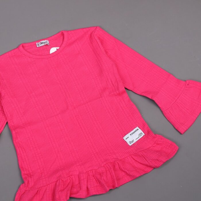 ⁦فستان قطن ربيعي للأطفال لون فوشي⁩ - الصورة ⁦2⁩