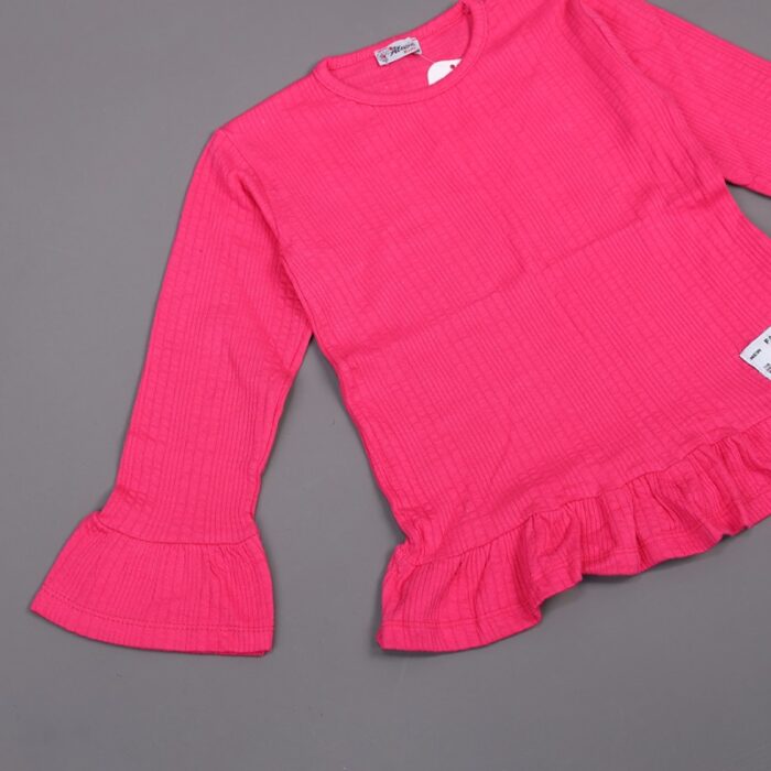 ⁦فستان قطن ربيعي للأطفال لون فوشي⁩ - الصورة ⁦3⁩