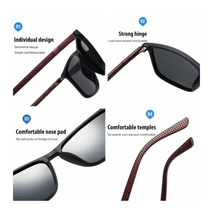 ⁦نظارة شمسية حساسة للضوء أصلية للرجال- عدسة حساسة للضوء (Polarized) مربعة لون أسود⁩ - الصورة ⁦2⁩
