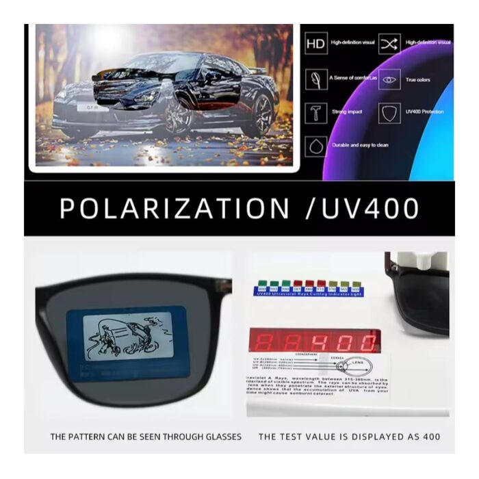 ⁦نظارة شمسية حساسة للضوء أصلية للرجال- عدسة حساسة للضوء (Polarized) مربعة لون أسود⁩ - الصورة ⁦3⁩