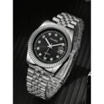 ساعة يد رجالية فاخرة مع حزام من الستانلس ستيل لون فضي