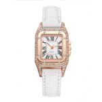 ساعة يد مربعة للنساء مرصعة بالسترس اللامع لون أبيض وذهبي