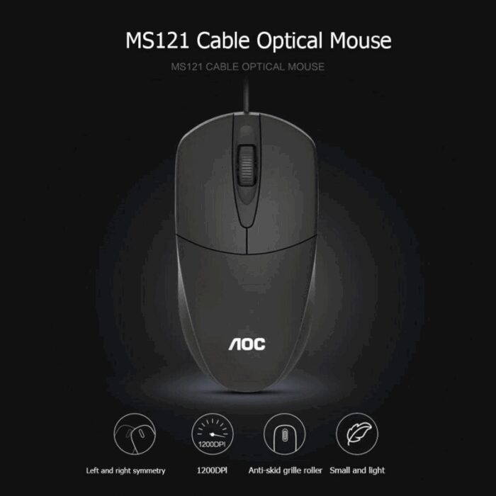 ⁦ماوس كمبيوتر سلكي لون أسود-AOC MS121 Wired Optical Mouse⁩ - الصورة ⁦3⁩