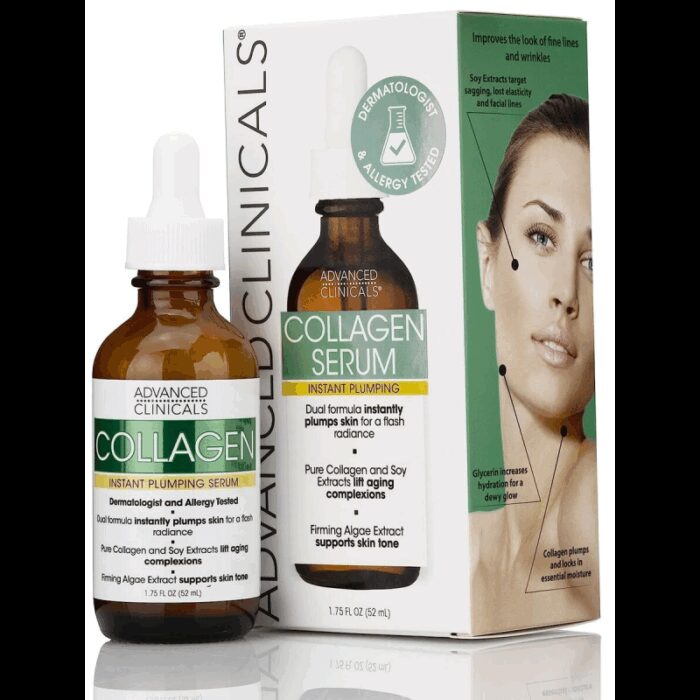 ⁦سيروم سريري كولاجين متقدم تركيبة مزدوجة لنفخ البشرة على الفور Collagen Instant Plumping Serum for Fine Lines and Wrinkles By Advanced Clinicals 52ML⁩ - الصورة ⁦2⁩