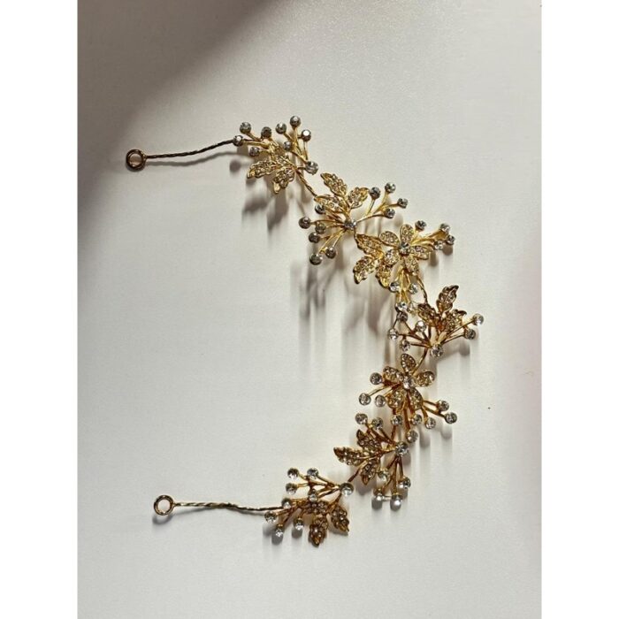 1033755618_683345ebbfaee هيد بيس للعرايس - لون ذهبي - على شكل ورود صغيرة - مرصّع بالسترس لون ذهبي - الصورة 1