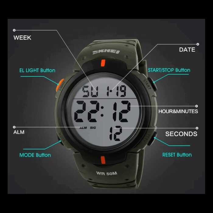 ⁦ساعة سكيمي أخضر  ارقام كبيرة وتاريخ  ضد الماء⁩ - الصورة ⁦3⁩