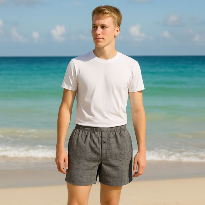 103381081_6813529b90870 بوكسر بتصميم زر مخطط طولي للرجال متعدد الألوان - الصورة 1