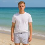 بوكسر بتصميم زر مخطط عرضي للرجال لون أبيض وأزرق