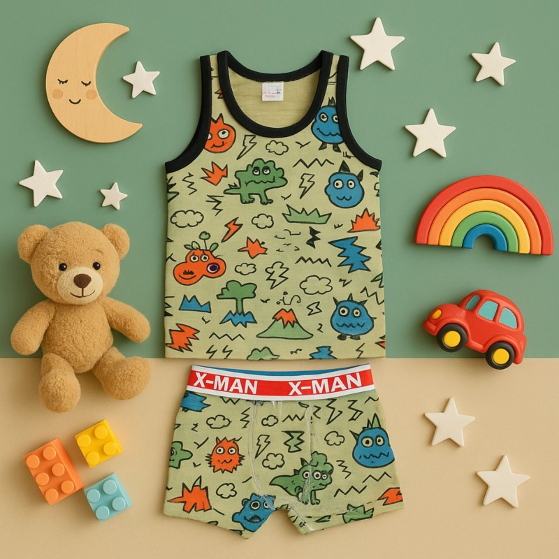 ⁦طقم داخلي (شباح وبوكسر) قطعتين ولادي لون أخضر فاتح⁩ - الصورة ⁦1⁩