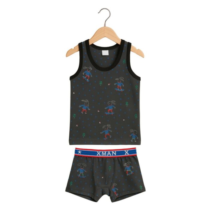 ⁦طقم داخلي (شباح وبوكسر) قطعتين ولادي لون رمادي⁩ - الصورة ⁦4⁩