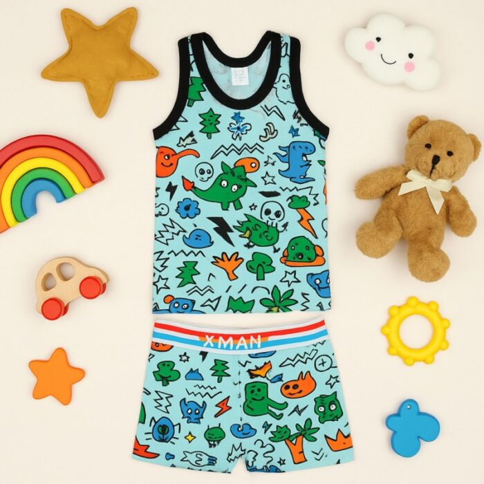 ⁦طقم داخلي (شباح وبوكسر) قطعتين ولادي لون أزرق فاتح⁩ - الصورة ⁦6⁩