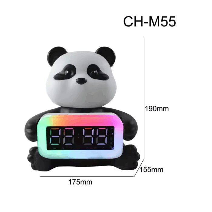 ⁦ساعة منبه للأطفال مع شاشة وسبيكر بتصميم دب باندا لون أسود⁩ - الصورة ⁦4⁩