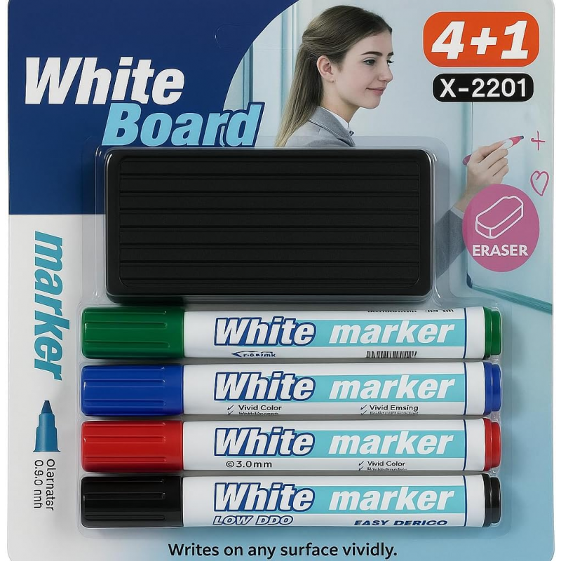 ⁦طقم 4 أقلام وممحاة للوح الأبيض⁩ - الصورة ⁦1⁩