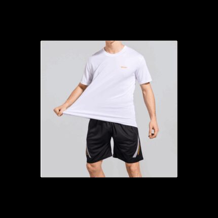 طقم قطعتين تيشيرت وشورت للرجال لون أبيض وأسود