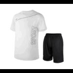 طقم قطعتين تيشيرت وشورت للرجال لون أبيض وأسود
