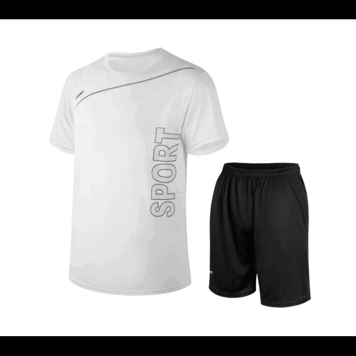 103381449_681871feed68b طقم قطعتين تيشيرت وشورت للرجال لون أبيض وأسود - الصورة 1