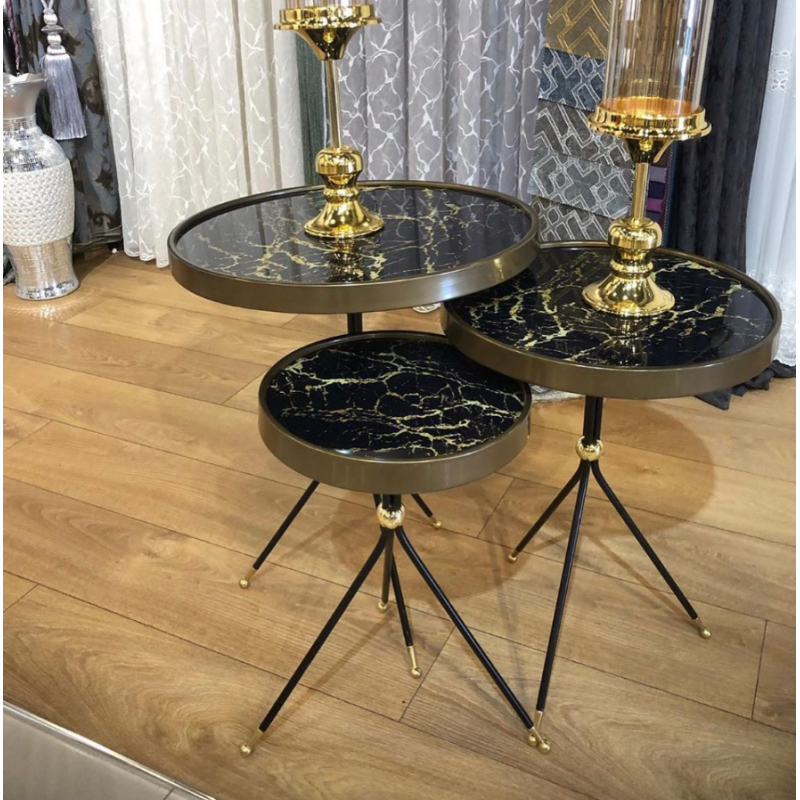 ⁦طقم اسكملات خشبي 3 قطع لون أسود⁩ - الصورة ⁦1⁩