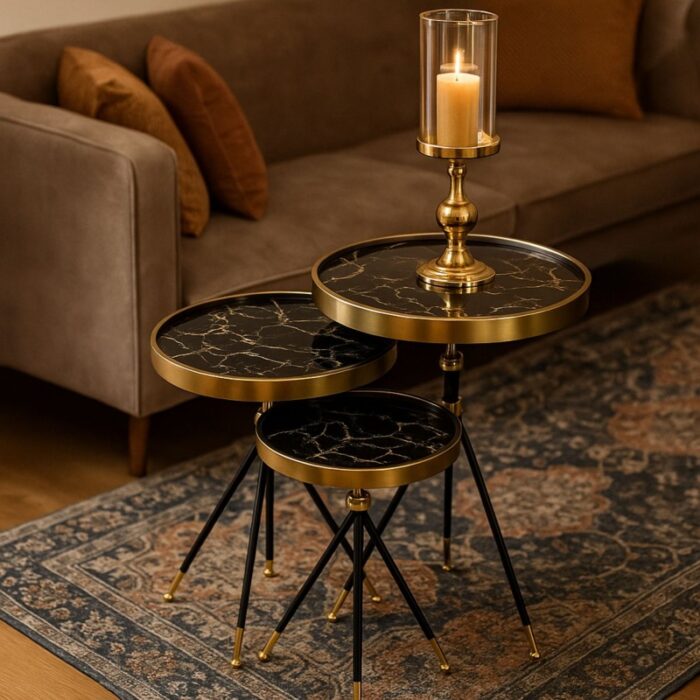 ⁦طقم اسكملات خشبي 3 قطع لون أسود⁩ - الصورة ⁦2⁩