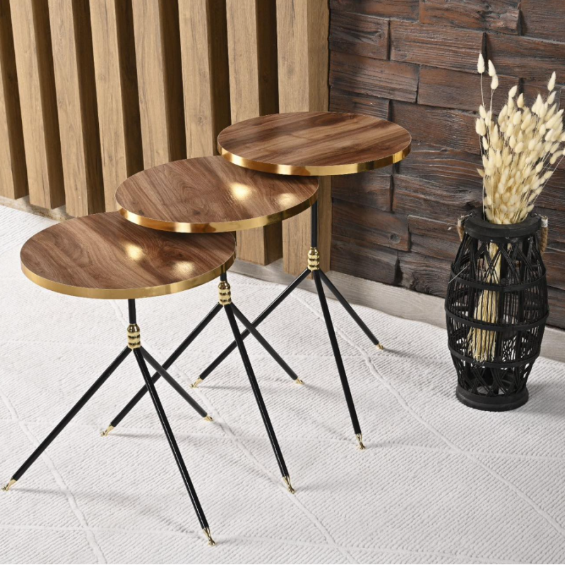 ⁦طقم اسكملات خشبي 3 قطع لون بني⁩ - الصورة ⁦1⁩