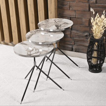 طقم اسكملات خشبي 3 قطع لون رمادي