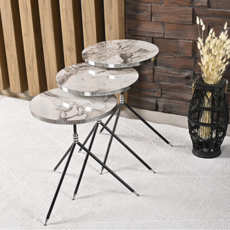 ⁦طقم اسكملات خشبي 3 قطع لون رمادي⁩ - الصورة ⁦1⁩