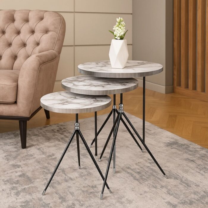 ⁦طقم اسكملات خشبي 3 قطع لون رمادي⁩ - الصورة ⁦2⁩