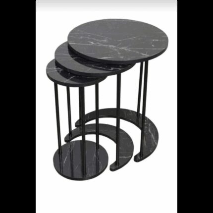 طقم اسكملات خشبي قاعدة معدن 3 قطع لون أسود