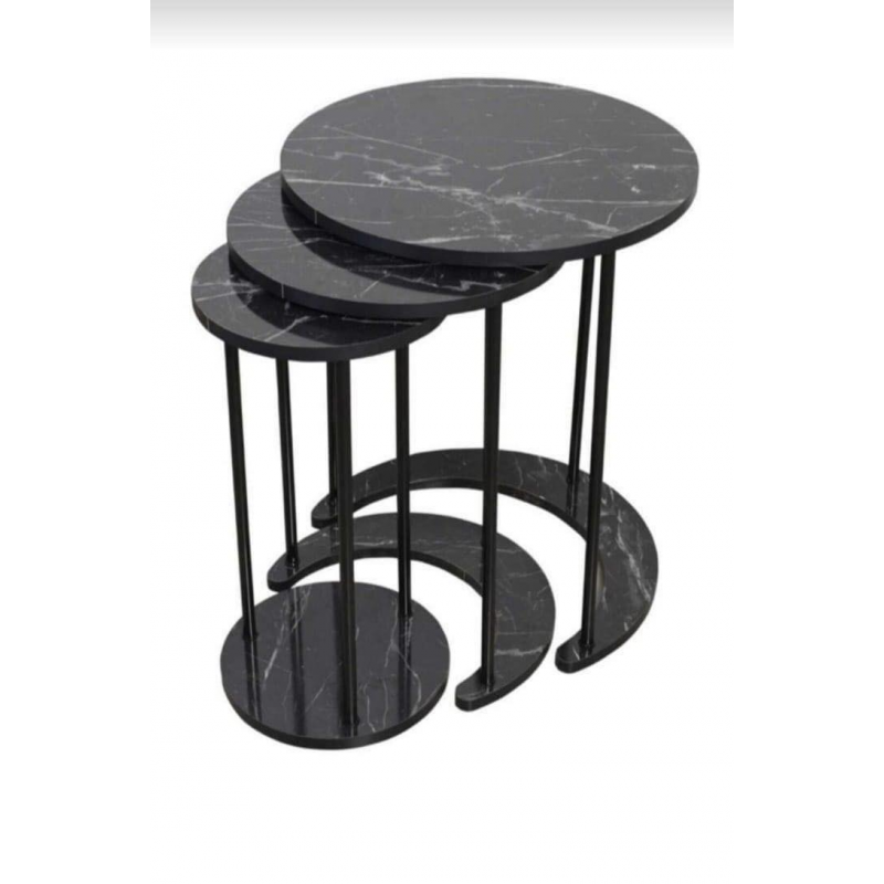 ⁦طقم اسكملات خشبي قاعدة معدن 3 قطع لون أسود⁩ - الصورة ⁦1⁩