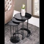 ⁦طقم اسكملات خشبي قاعدة معدن 3 قطع لون أسود⁩ - الصورة ⁦2⁩