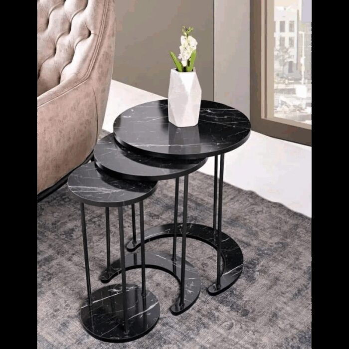 ⁦طقم اسكملات خشبي قاعدة معدن 3 قطع لون أسود⁩ - الصورة ⁦2⁩