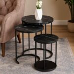 ⁦طقم اسكملات خشبي قاعدة معدن 3 قطع لون أسود⁩ - الصورة ⁦3⁩