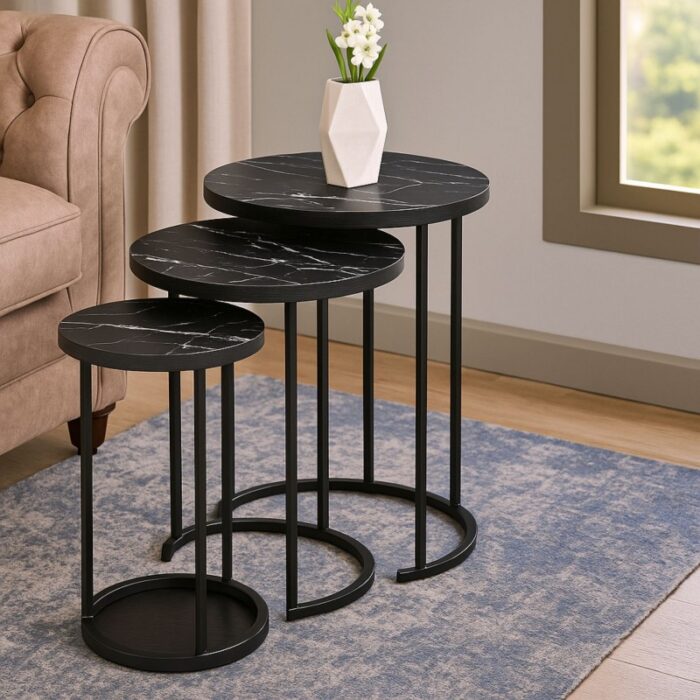 ⁦طقم اسكملات خشبي قاعدة معدن 3 قطع لون أسود⁩ - الصورة ⁦4⁩