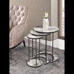 طقم اسكملات خشبي قاعدة معدن 3 قطع لون رمادي