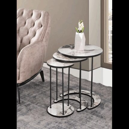 طقم اسكملات خشبي قاعدة معدن 3 قطع لون رمادي