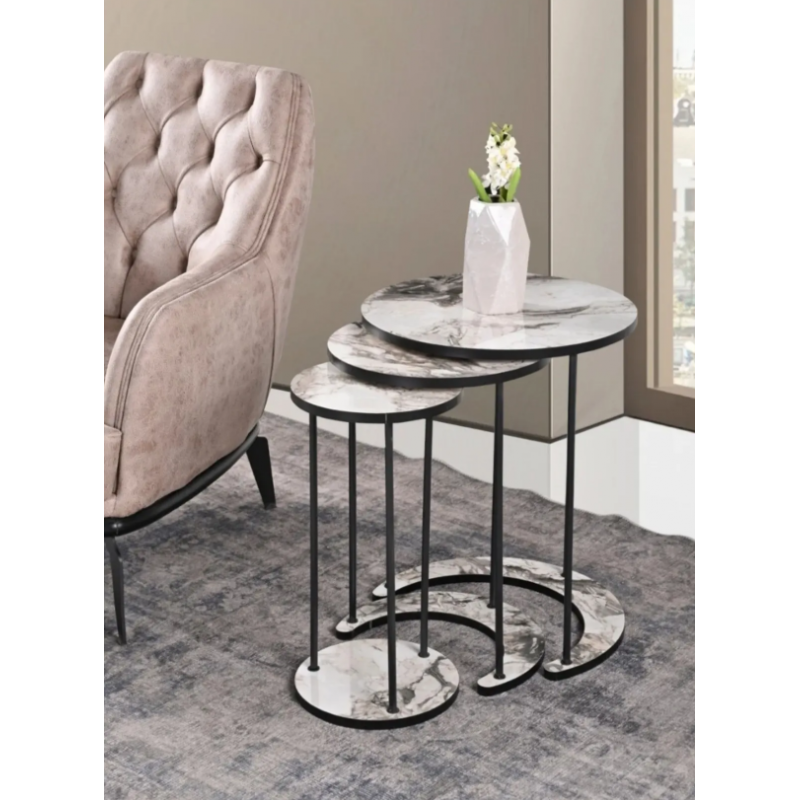 ⁦طقم اسكملات خشبي قاعدة معدن 3 قطع لون رمادي⁩ - الصورة ⁦1⁩