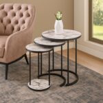 ⁦طقم اسكملات خشبي قاعدة معدن 3 قطع لون رمادي⁩ - الصورة ⁦2⁩